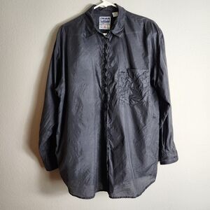 Details Express Womens Vintage Black 100% Silk Buttonfront Shirt-Size L